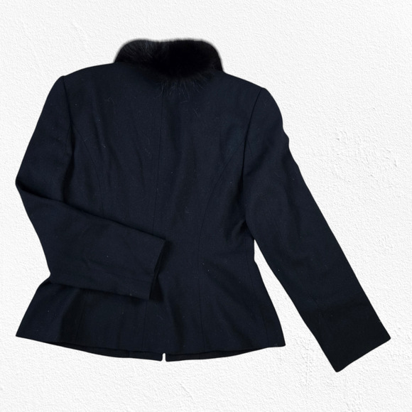 80s Vintage Black Removable Fur Trim Wool Mob Wife Made in USA Jacket Size 10 - Picture 8 of 8